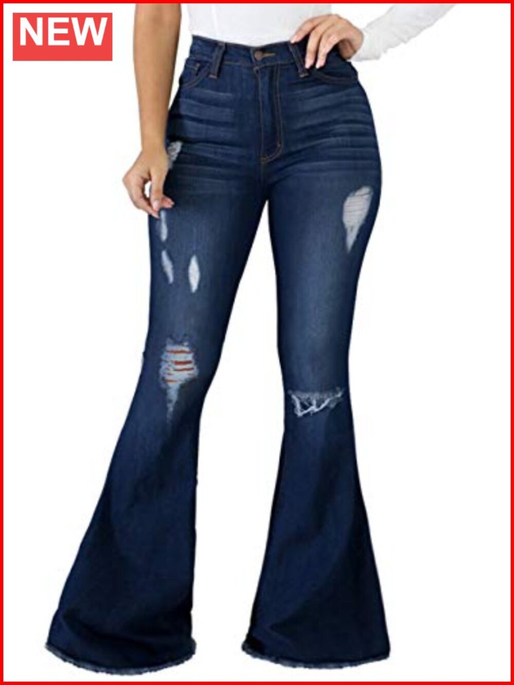 Women's Ripped High Waist Flared Jeans with Raw Hem